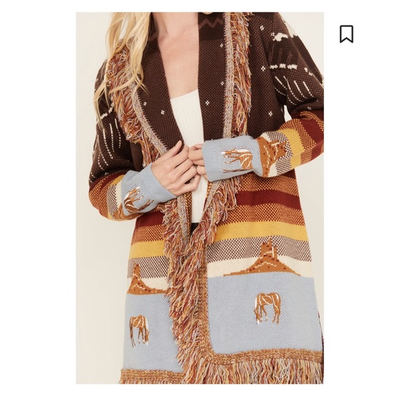 Idyllwind Brown Multi Desert Nights Fringe Cardigan NWT Medium - Picture 2 of 12
